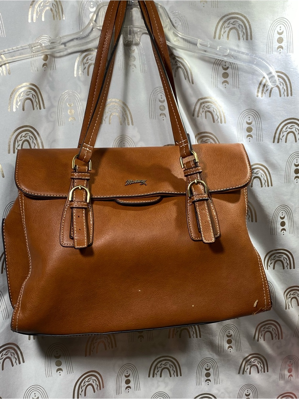 Tan Leather Shoulder Bag with Buckle Straps